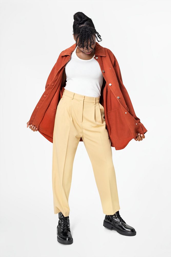 Woman mockup psd in oversized jacket street fashion full body