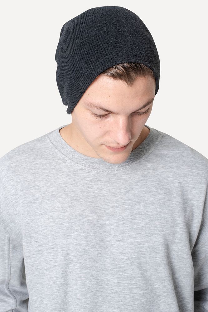 Gray sweater mockup psd winter apparel studio shoot