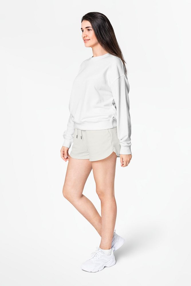 Sweater mockup psd with shorts women&rsquo;s casual apparel full body