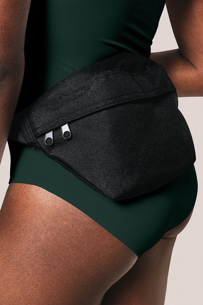 Black waist bag psd mockup unisex accessory studio shoot