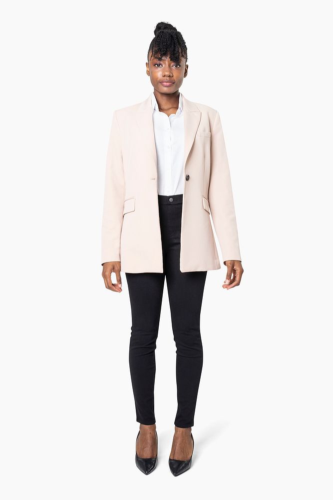 Women&rsquo;s pink blazer business fashion full body