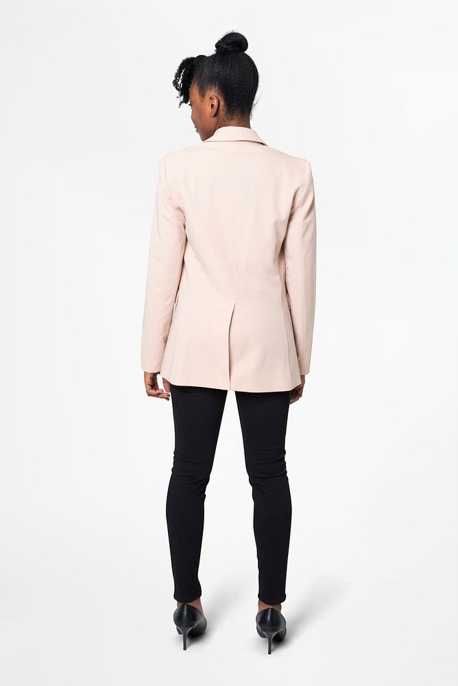 Women&rsquo;s pink blazer business fashion rear view