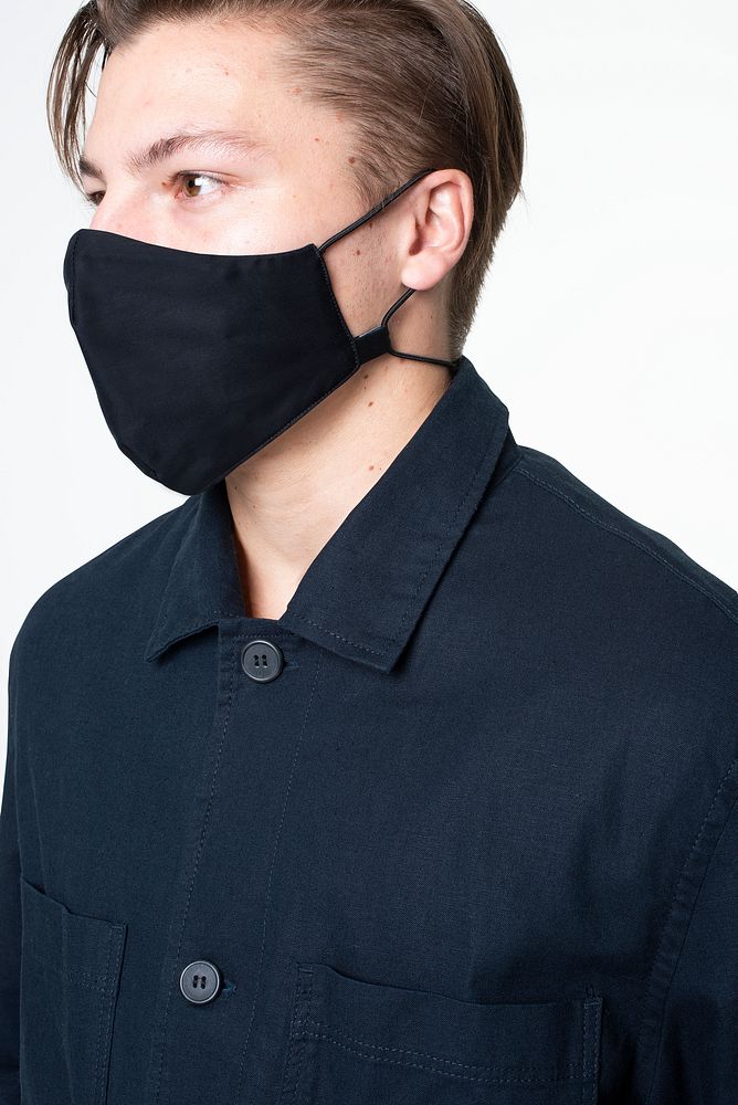 Black face mask psd mockup for COVID-19 protection campaign
