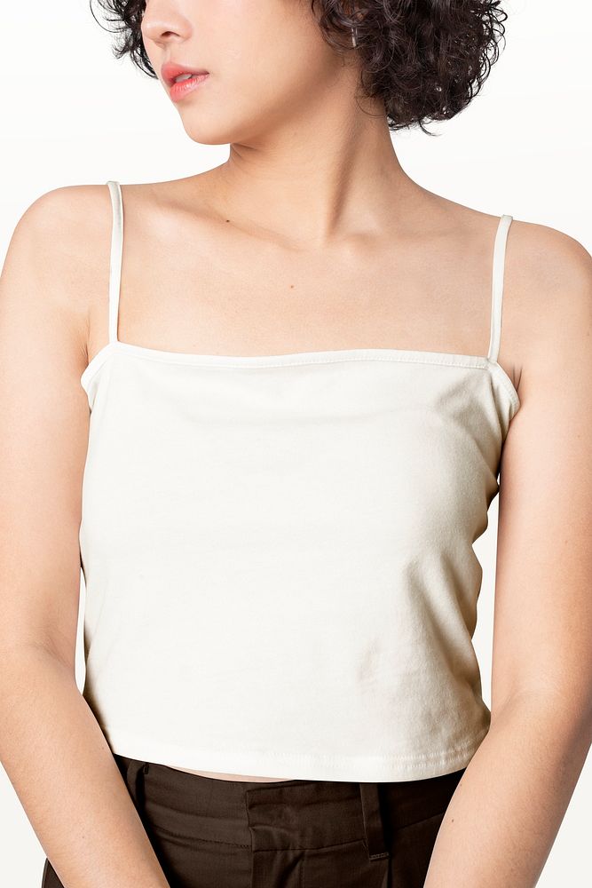 Square tank top psd mockup white women’s fashion shoot