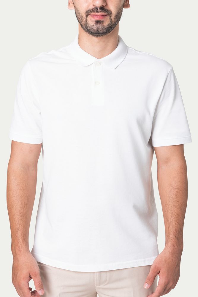 White polo shirt mockup psd men’s apparel studio shoot