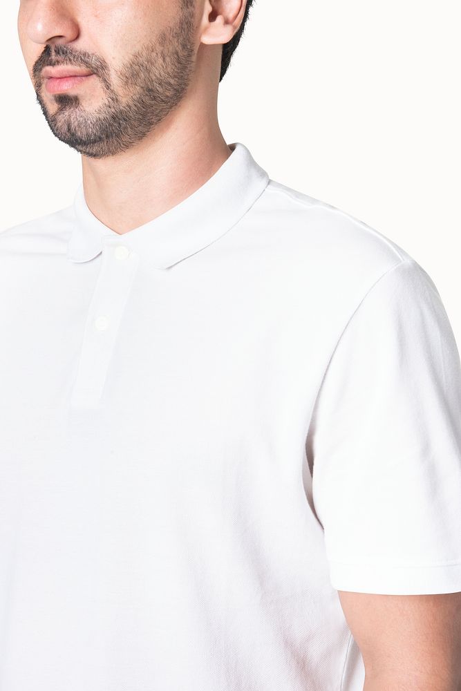 White polo shirt mockup psd men&rsquo;s apparel studio shoot