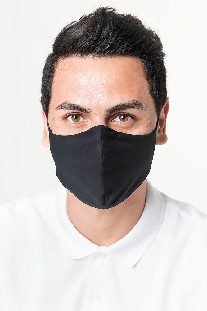 Black face mask psd mockup for COVID-19 protection campaign