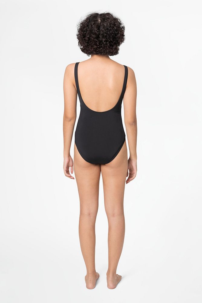 One-piece black swimsuit women&rsquo;s summer fashion with design space rear view