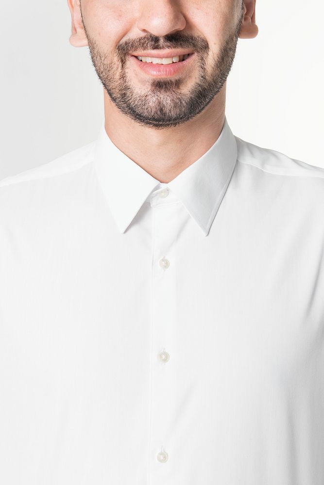 Man wearing white shirt mockup psd close up studio shoot
