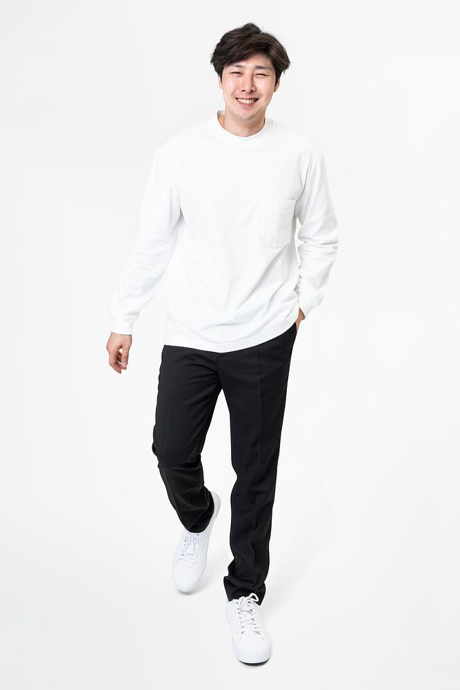White long sleeve tee men&rsquo;s casual apparel