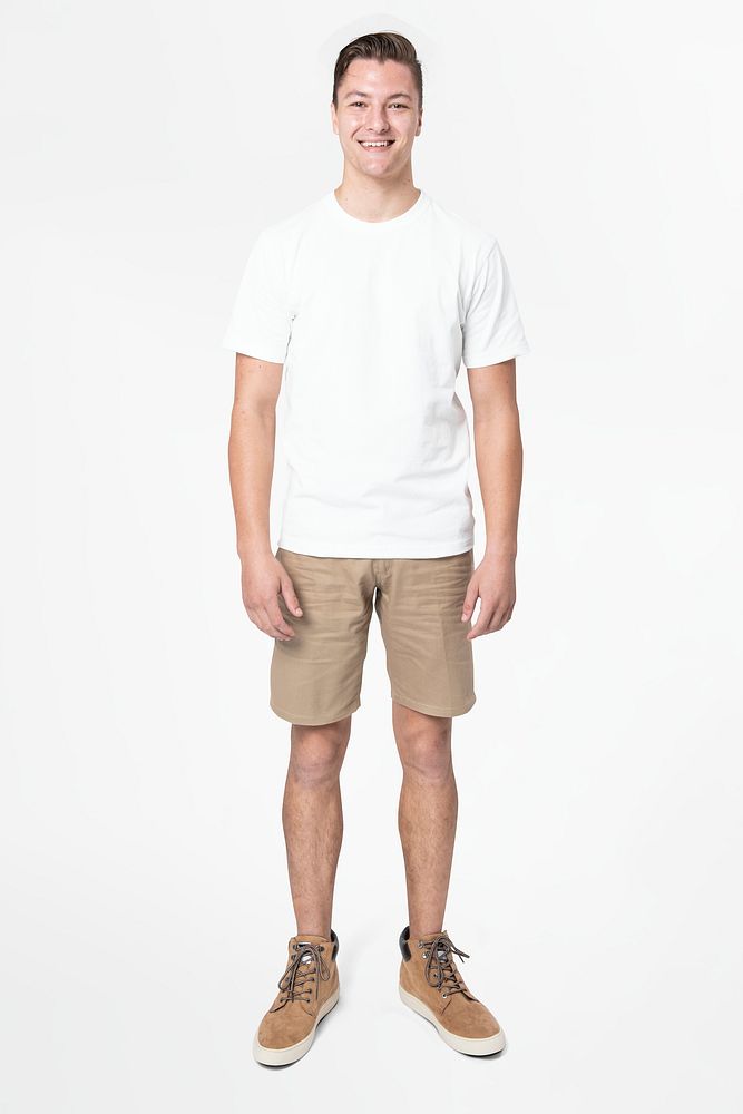 White t-shirt and shorts men&rsquo;s basic wear full body