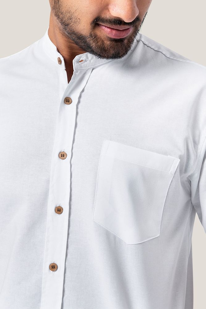 Man wearing white shirt mockup psd close up studio shoot