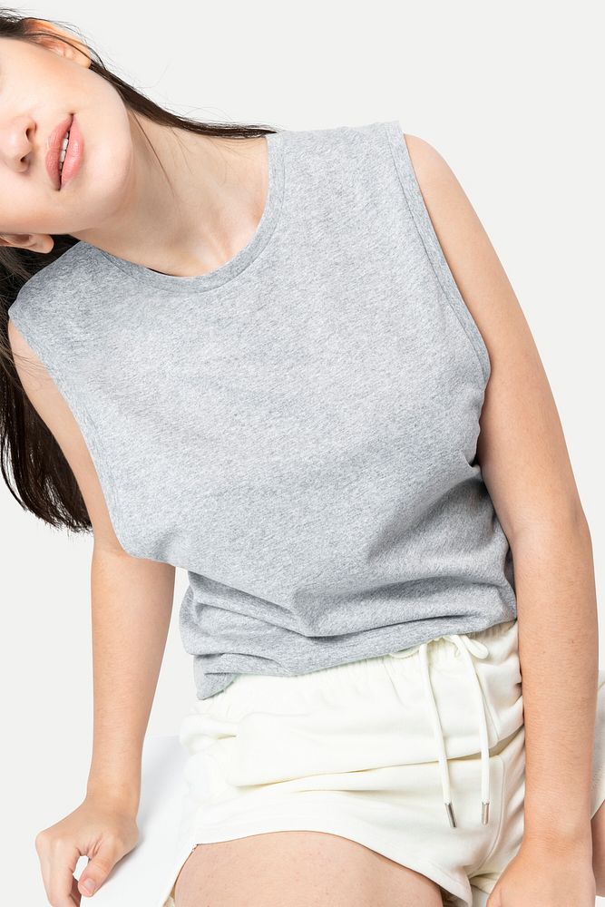 Plain tank top psd mockup gray women’s sleepwear apparel