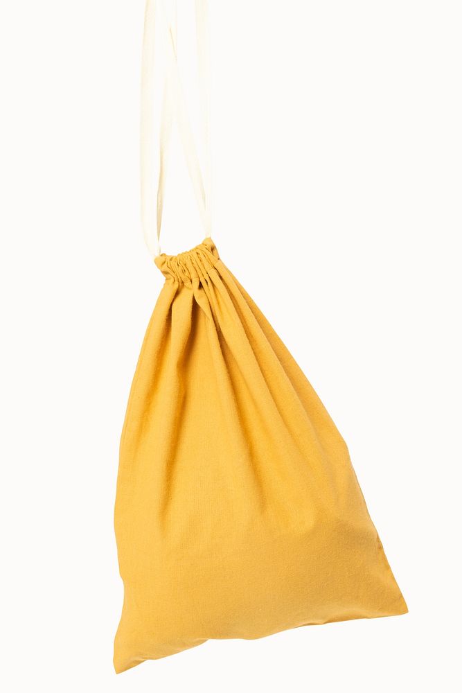 Drawstring pouch bag psd mockup yellow accessory studio shoot