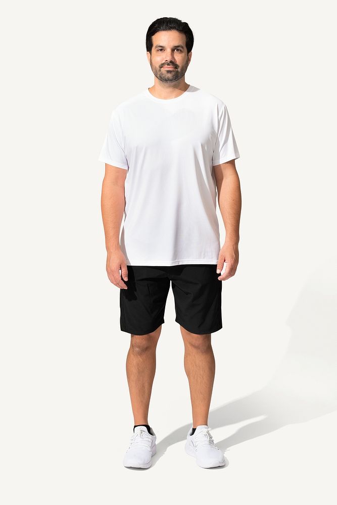 Man wearing minimal white t-shirt