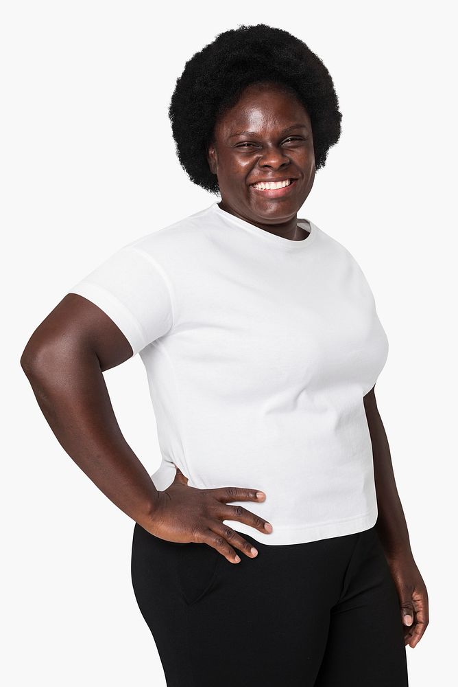 Woman wearing minimal white t-shirt