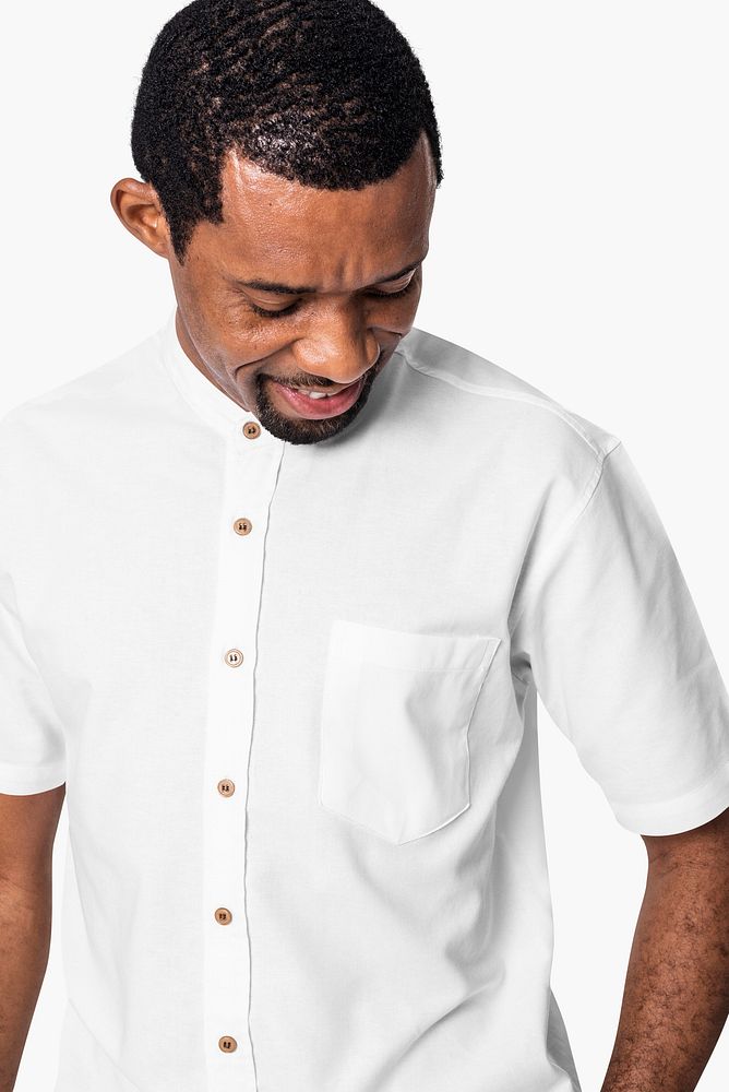 African American man wearing white shirt close-up