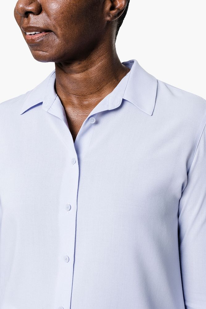 Long-sleeve shirt mockup psd on African American woman close-up 