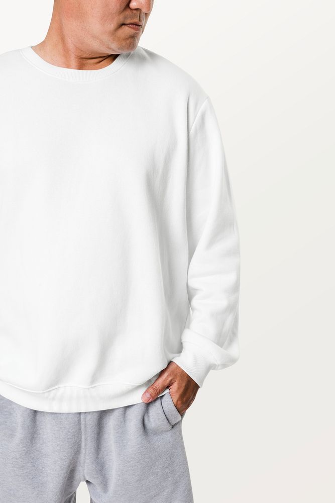 White sweater mockup psd on Asian man apparel front view