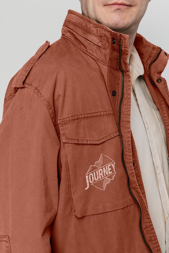 Brown jacket mockup psd close-up menswear