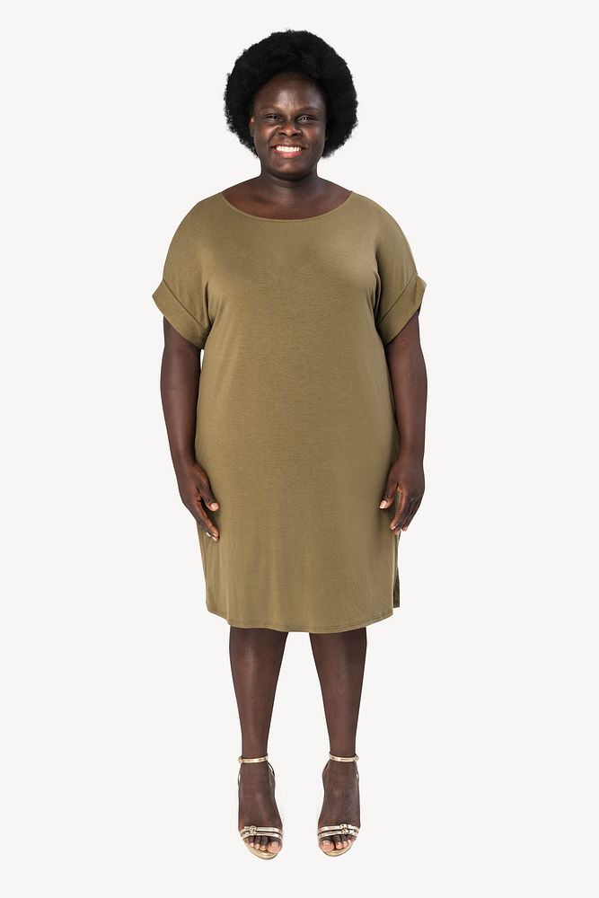 Green dress mockup psd on African American woman