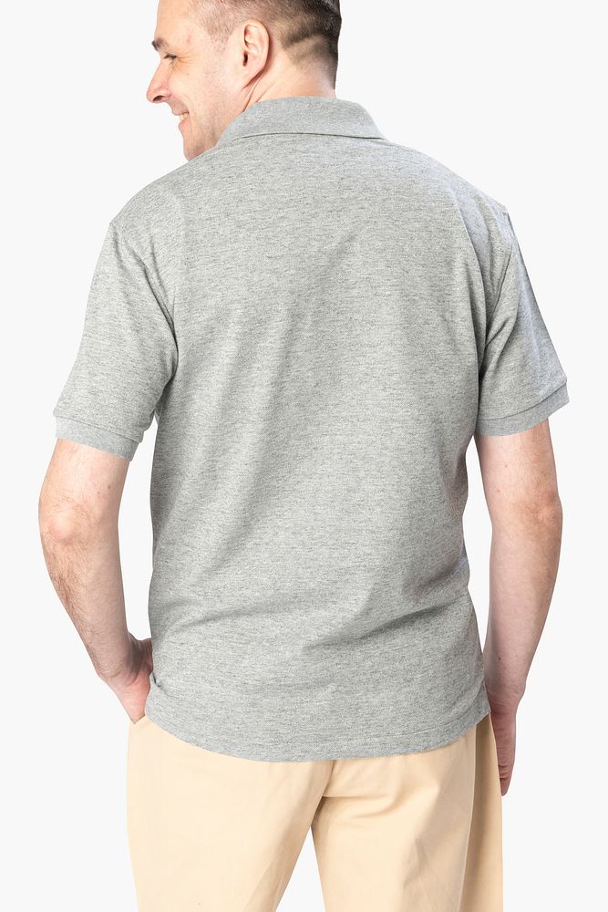 Gray polo shirt mockup psd men&rsquo;s apparel rear view