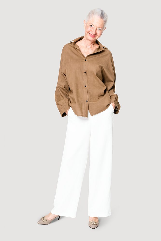 Women&rsquo;s brown oversized shirt fashion with design space full body