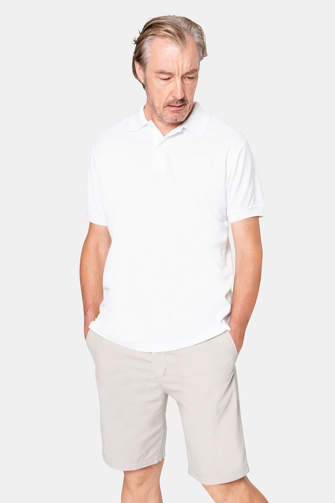 White polo shirt mockup psd casual men&rsquo;s apparel