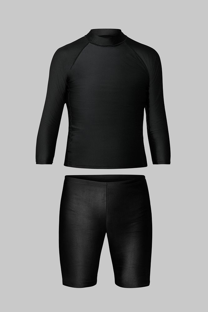 Rash guard swimsuit mockup psd in black men&rsquo;s summer apparel