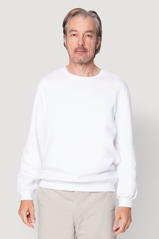 Man's white sweater psd mockup casual apparel close up