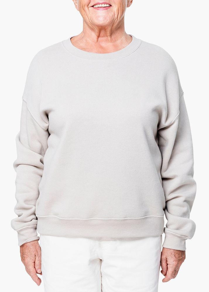Woman's gray sweater psd mockup casual apparel close up