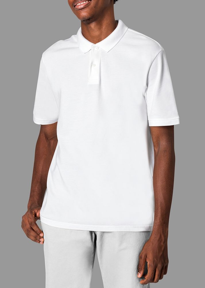 White polo t-shirt mockup psd for boy  youth fashion studio shoot