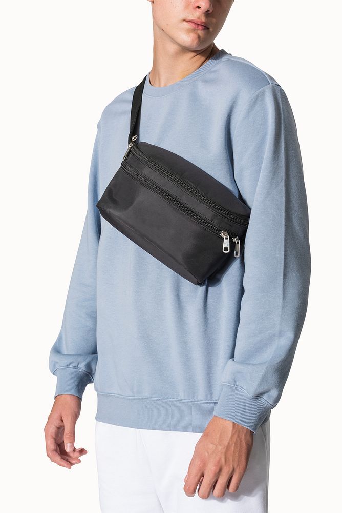 Black fanny pack psd mockup teen’s streetwear shoot