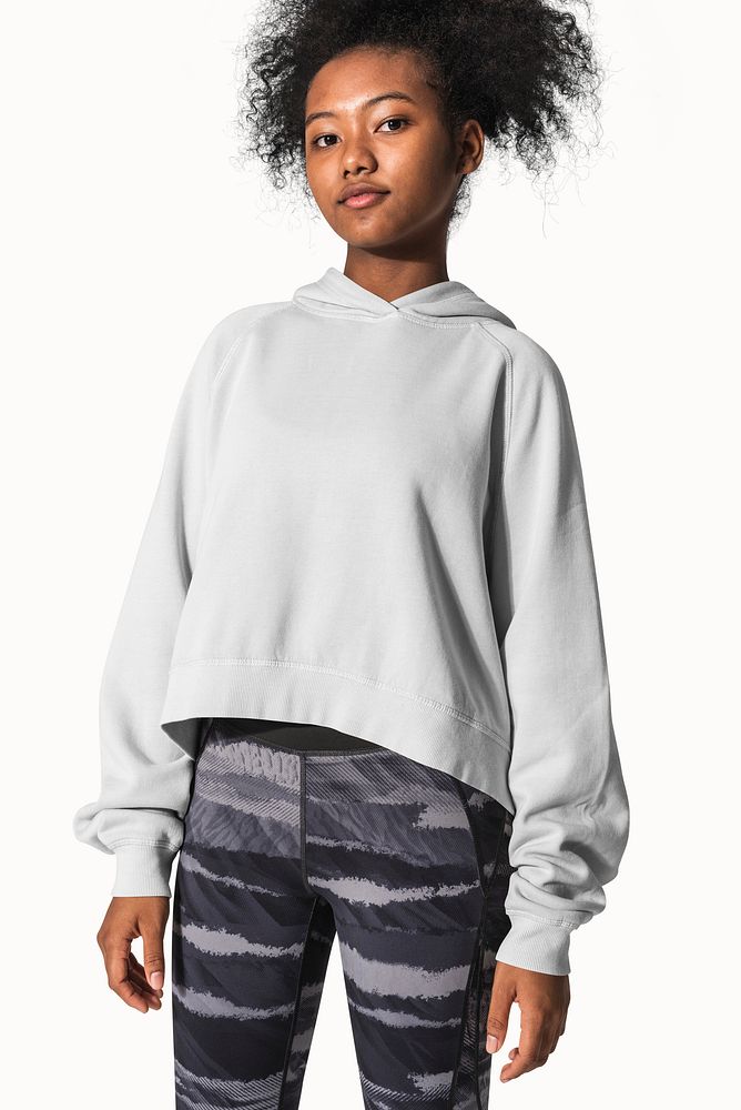 Teenage girl in color hoodie winter fashion shoot