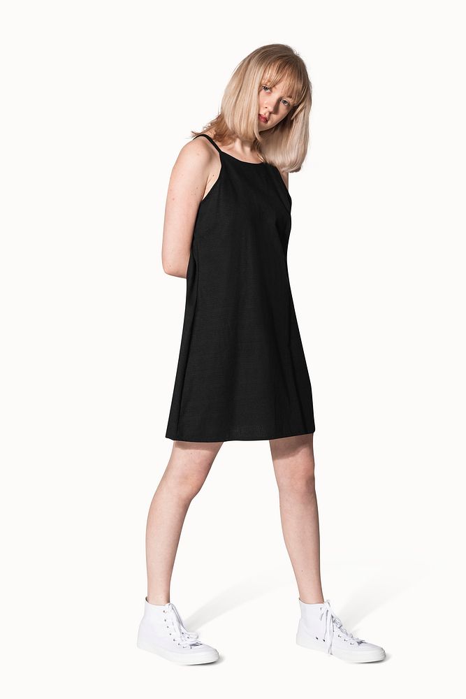 Black a-line dress psd mockup for summer apparel fashion shoot