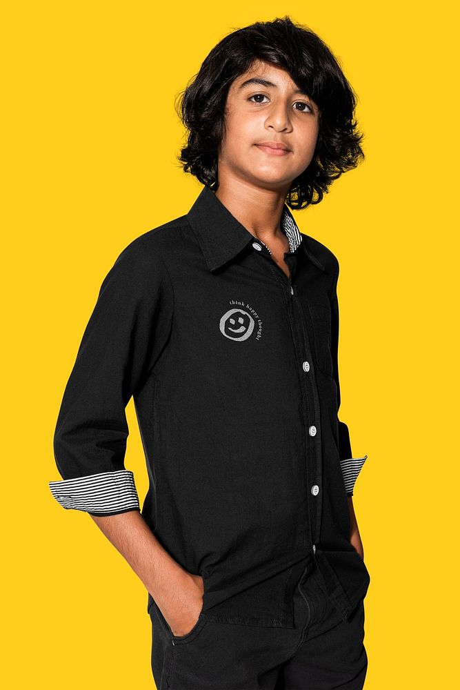 Teenage boy in black shirt for basic apparel shoot