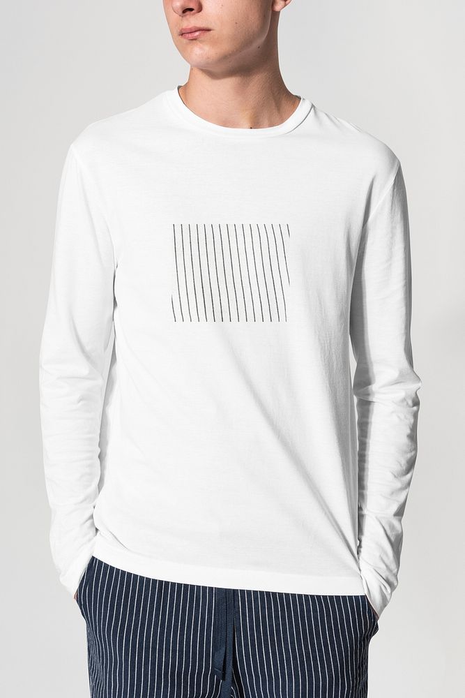 Basic white sweater psd mockup with abstract print design for winter youth apparel shoot