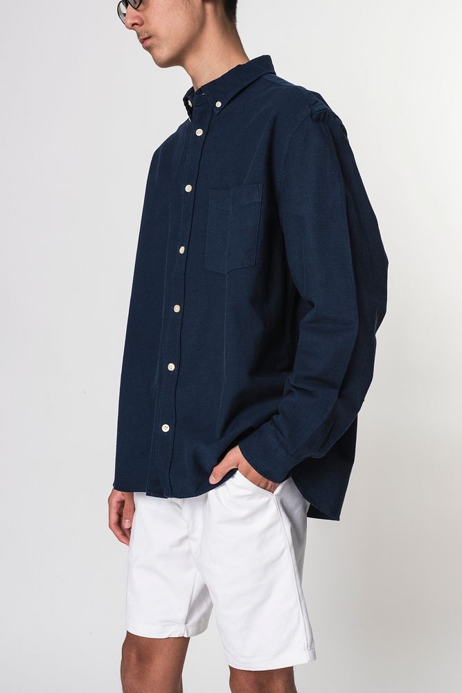 Basic dark blue shirt for boys&rsquo; teenage apparel studio shoot