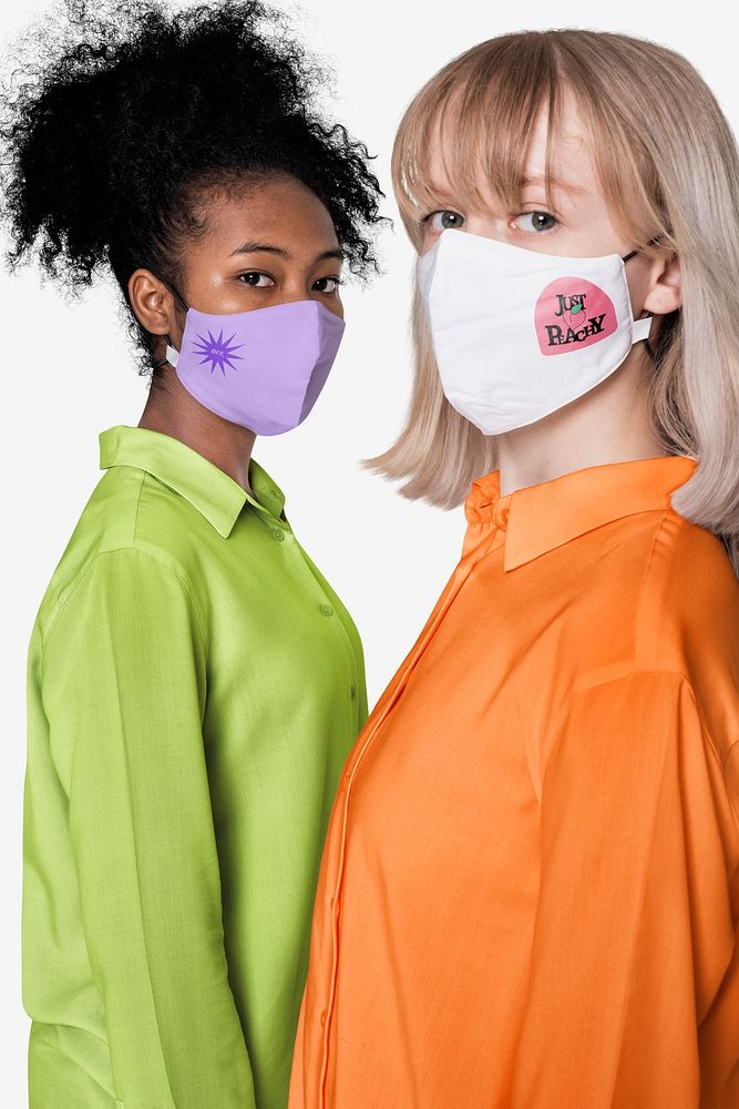 Face mask psd mockup with graphics new normal teenage apparel shoot