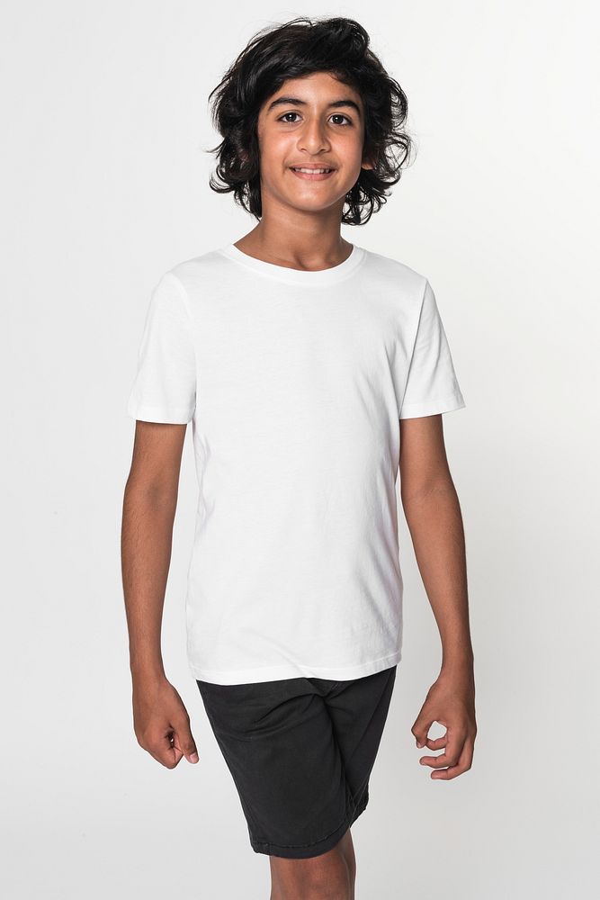 White basic t-shirt for boys&rsquo; youth apparel studio shoot