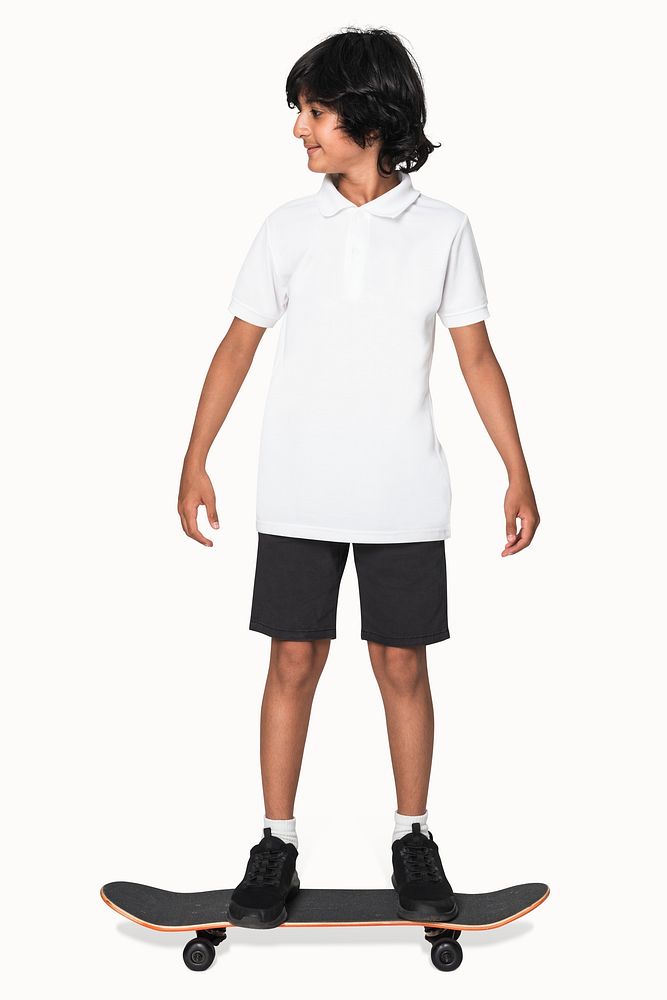 African American teenager in white polo t-shirt youth apparel shoot