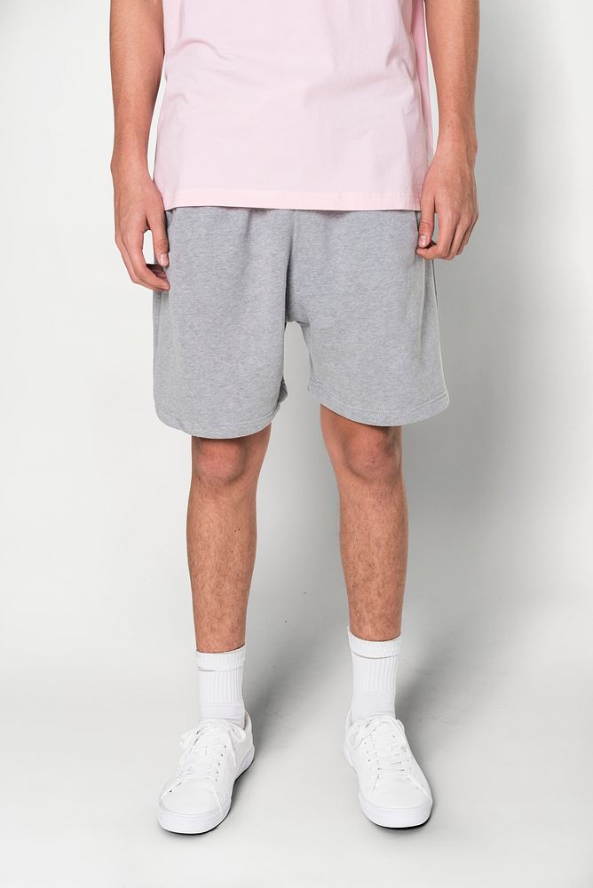 Man in GRAY shorts for summer apparel shoot