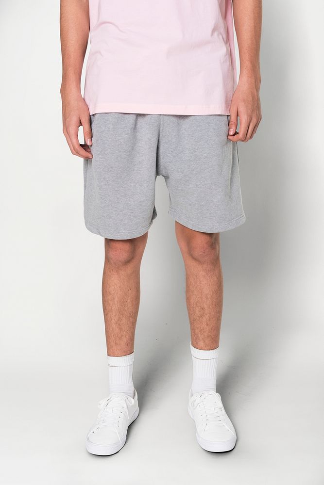 Gray shorts psd mockup for youth apparel photoshoot