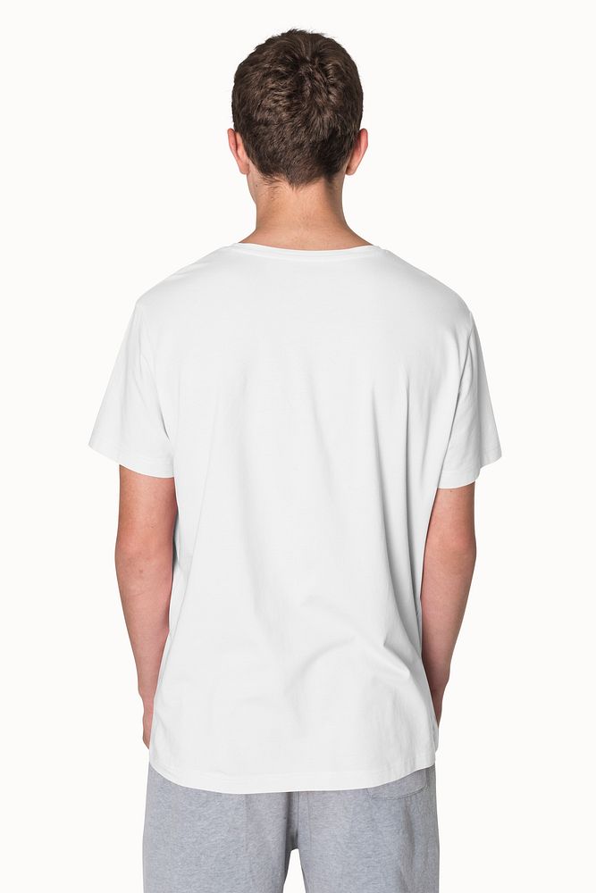 White tee mockup psd for boys basic teen&rsquo;s apparel studio shoot