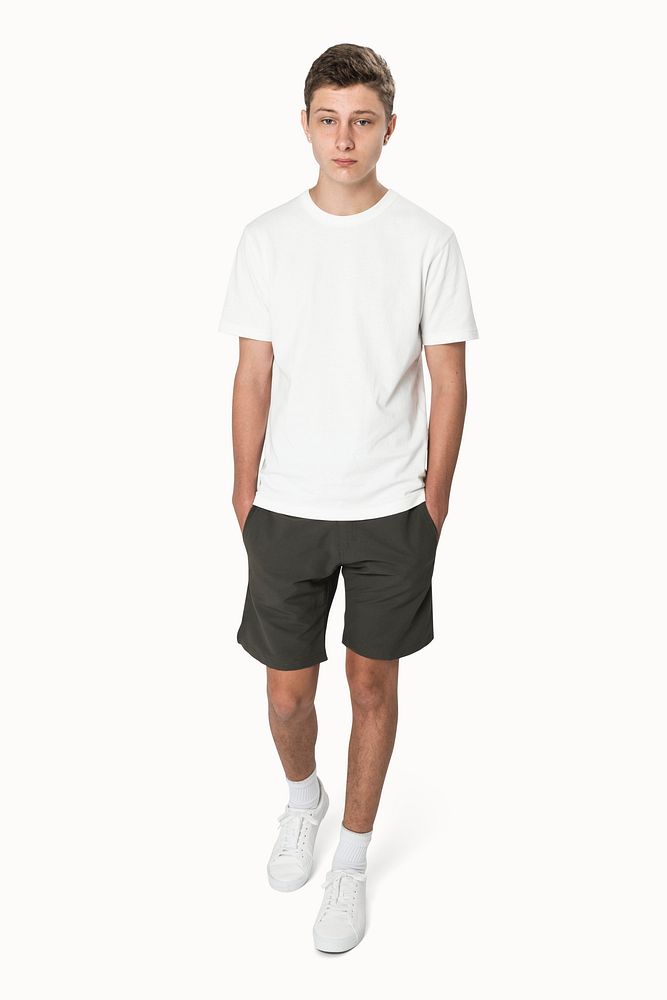 Teenage boy in white tee basic youth apparel shoot