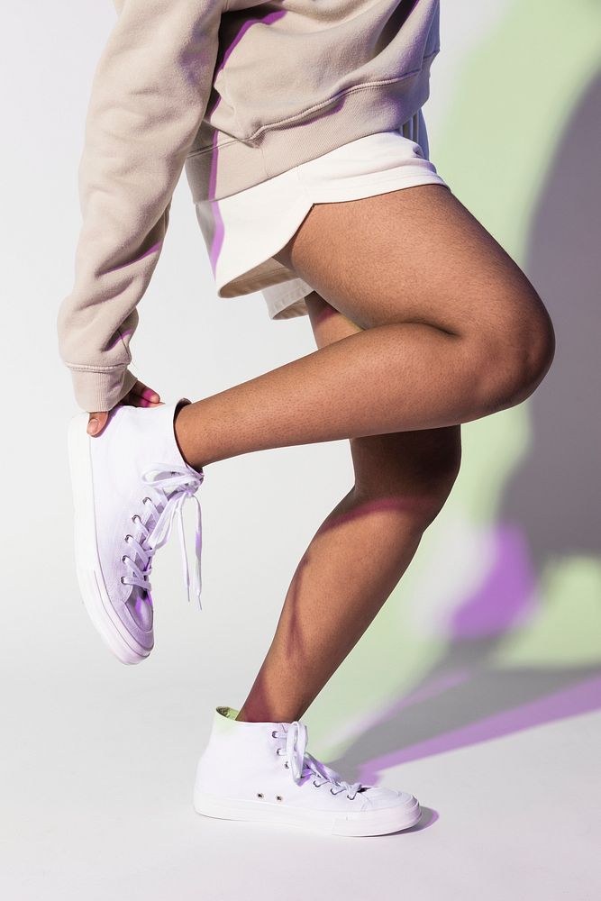 Leather canvas sneakers mockup psd in white unisex streetwear shoot