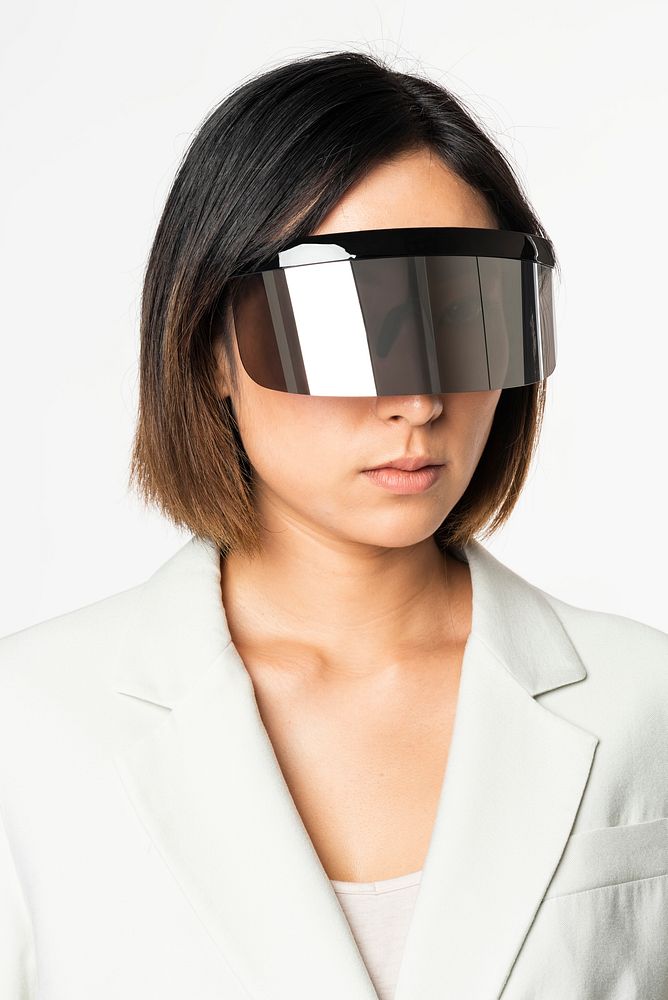 Business woman using vr headset with global communication technology