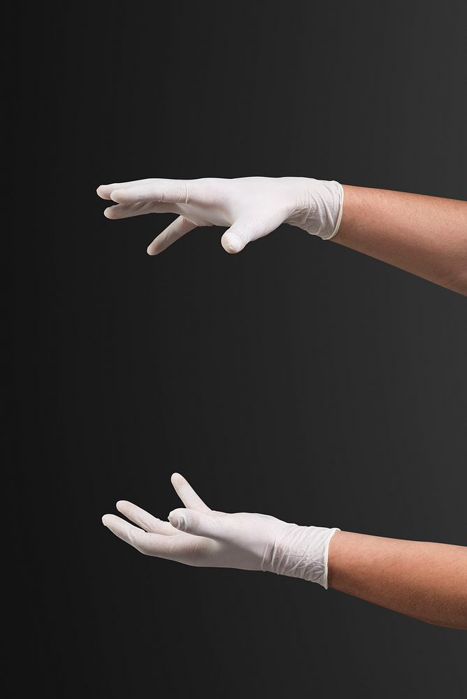 Medical gloves psd mockup human hands using invisible screen