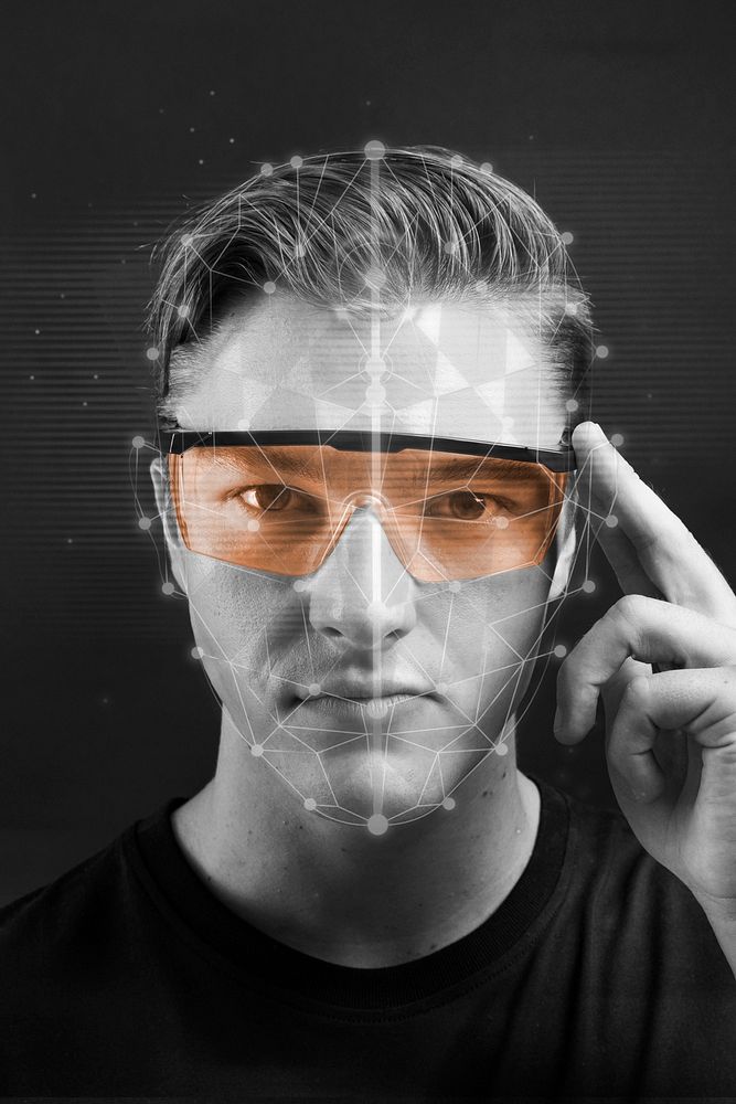 Man wearing smart glasses mockup psd futuristic technology