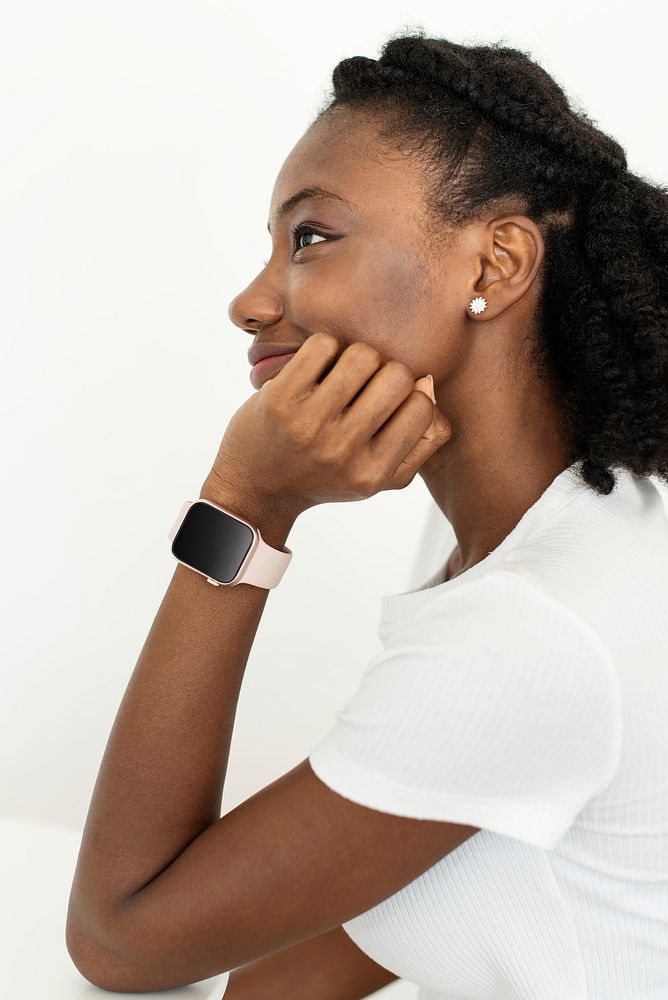 Woman with smartwatch wearable technology